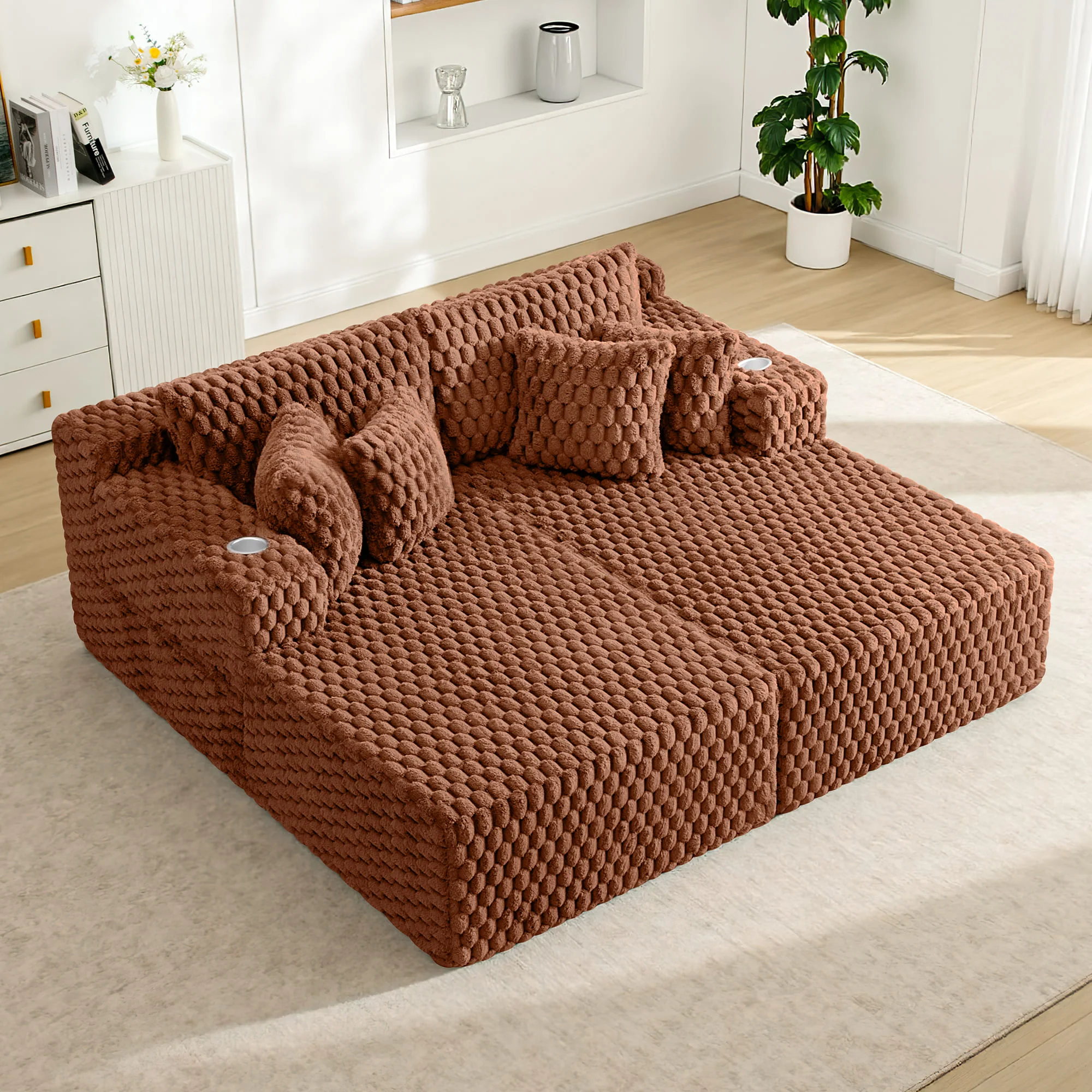 74.8" Oversize Corduroy Double Lounge Chaise Sofa Bed - Image 8