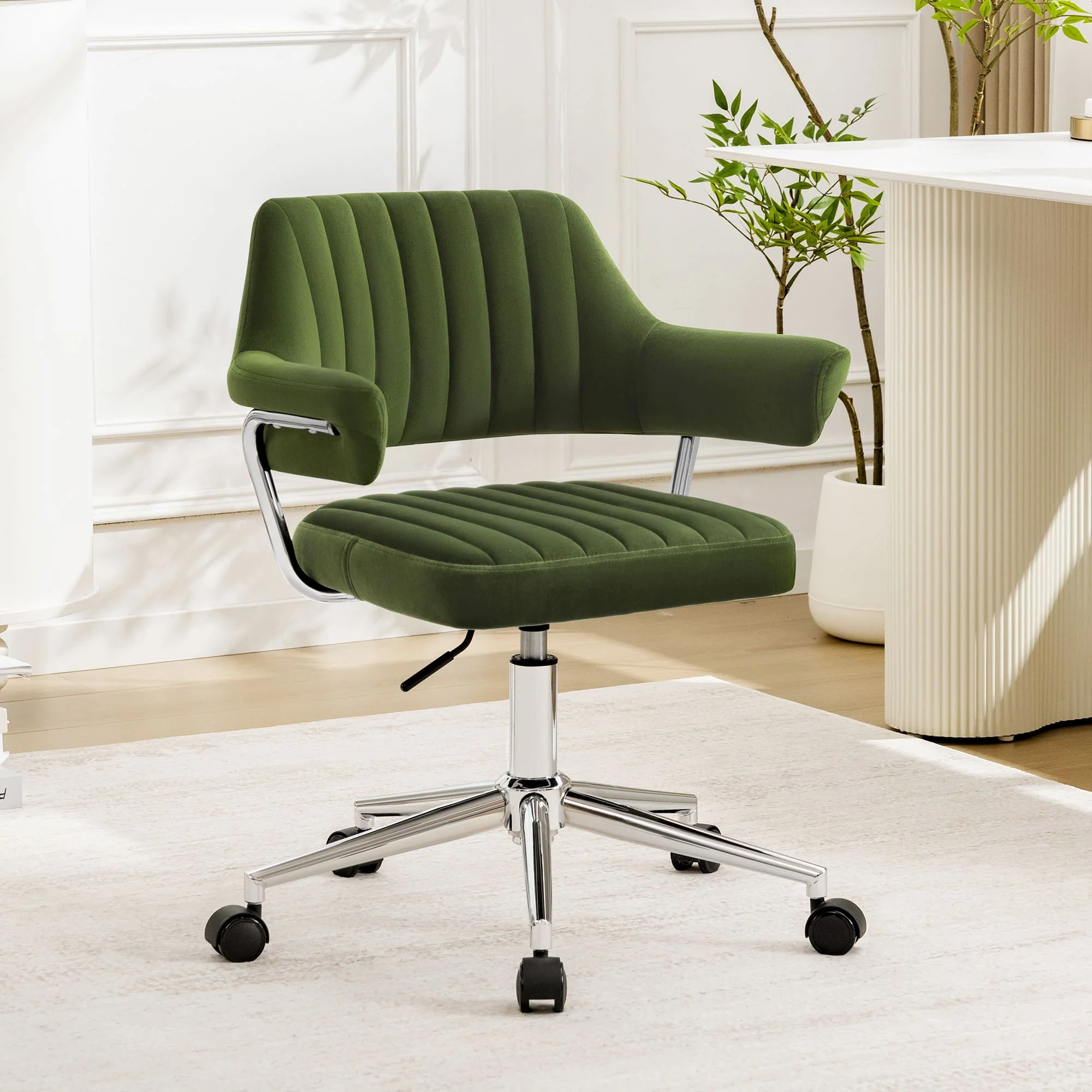 Adjustable PU Leather Swivel Vanity Chair with Arms - Image 25