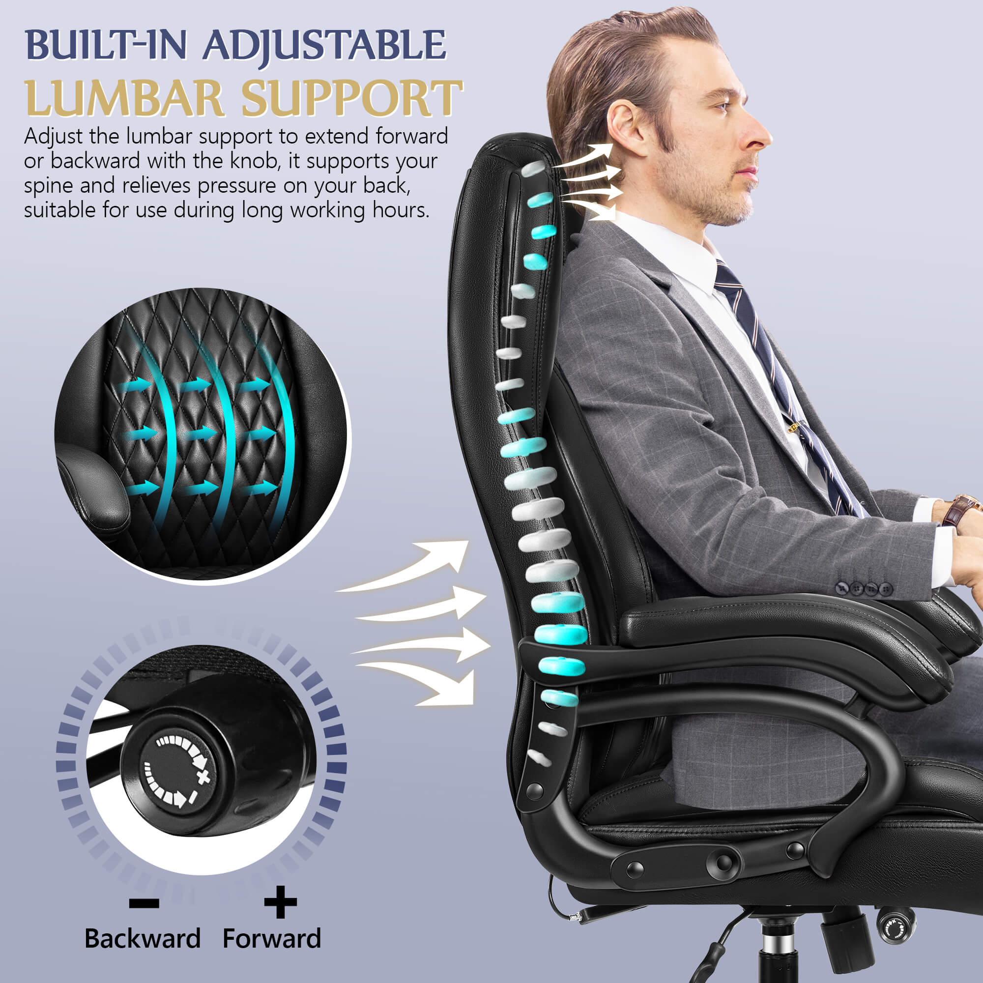 Big and Tall Leather Executive Back Support Office Chair 5202-1 - Image 3