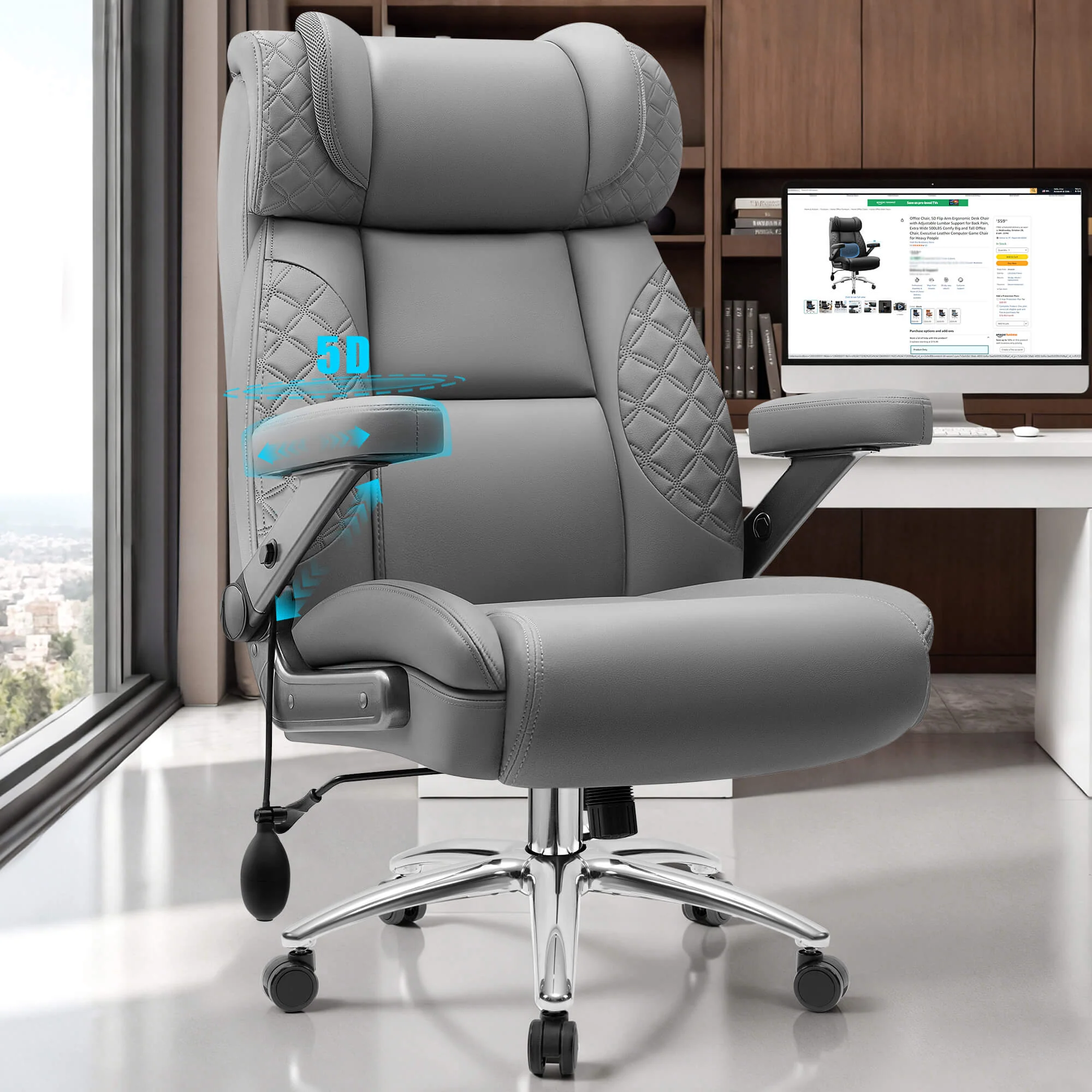 Widened Big and Tall Leather Executive Back Support Office Chair 309 - Image 36