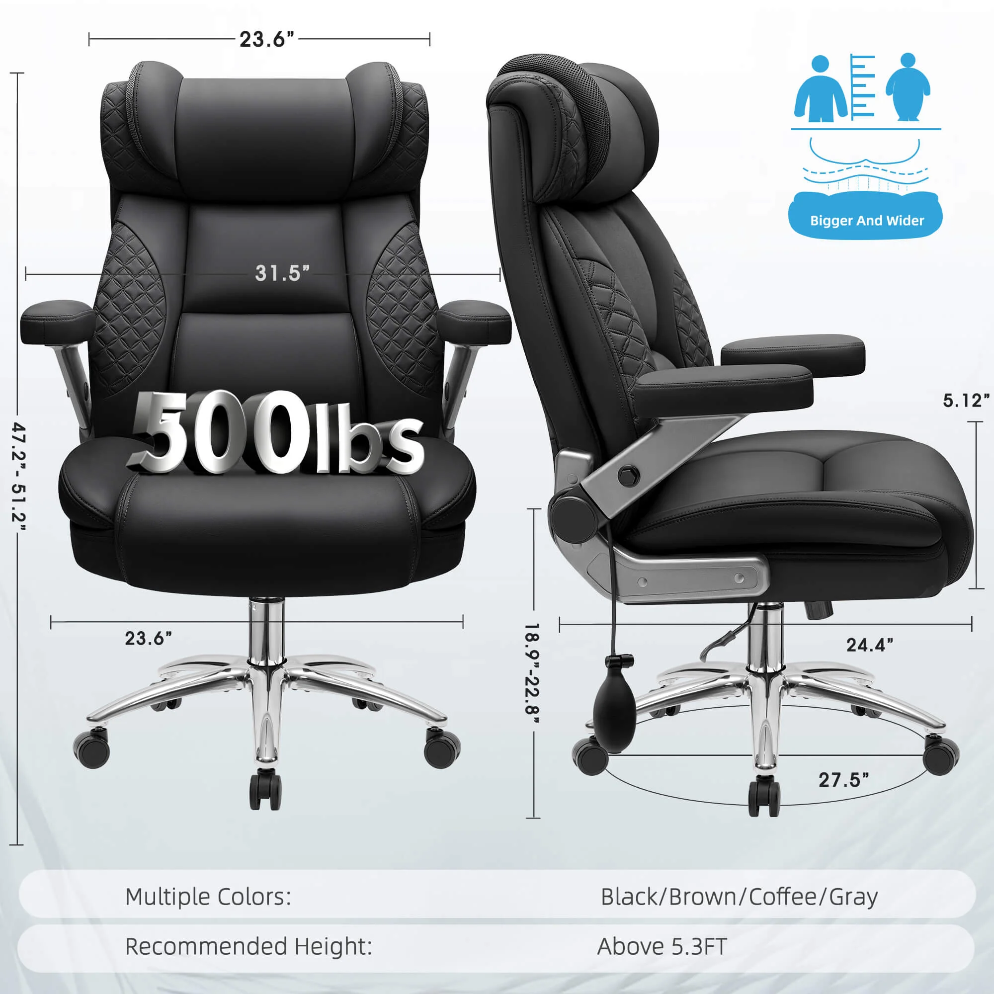 Widened Big and Tall Leather Executive Back Support Office Chair 309 - Image 34