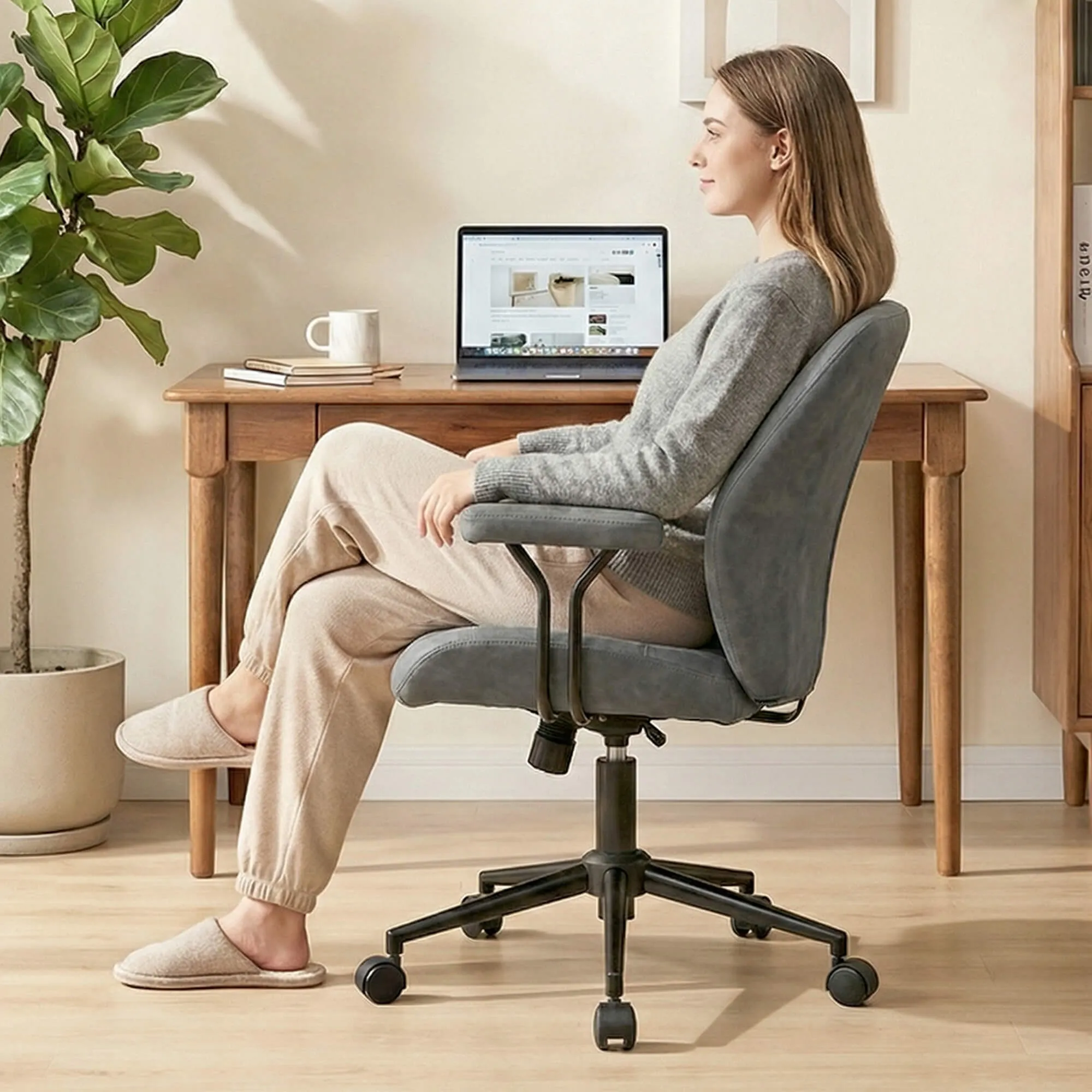 High Back Suede Office Chair Adjustable Home Desk Chair with Lumbar Support - Image 12