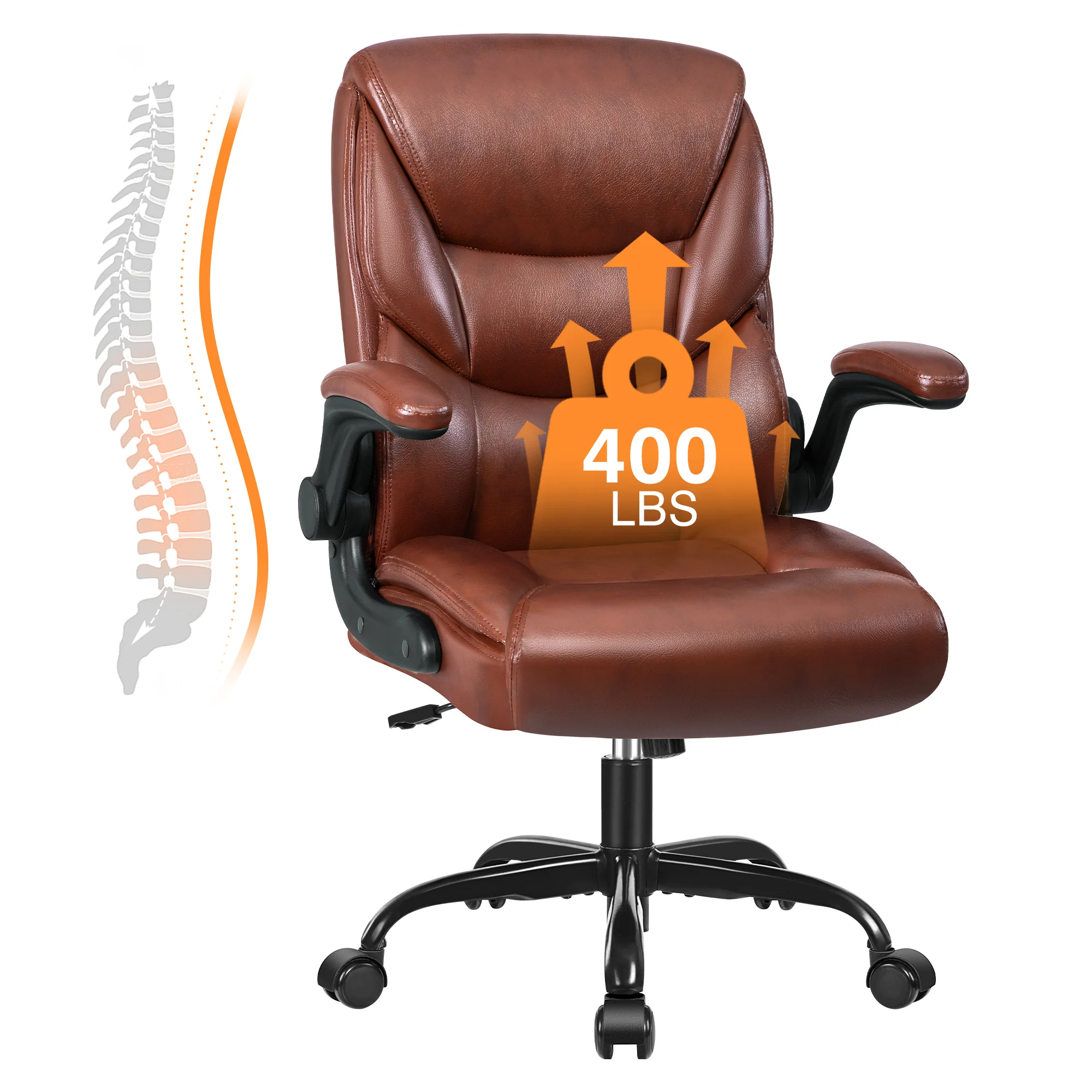 Primy Compact PU Leather Office Chair - Ergonomic Adjustable Height Computer Desk Chair with Flip-Up Armrests, Mid-Back Executive Swivel Chair on Wheels for Small Spaces & Petite Users - Image 13