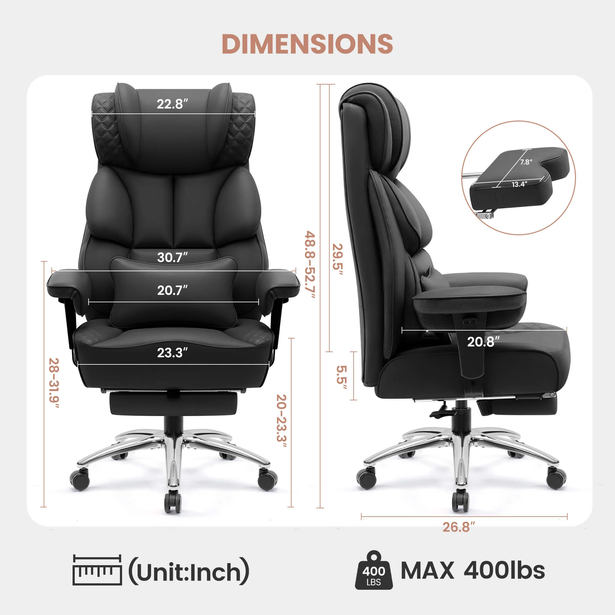 Widened Big and Tall Leather Executive Back Support Office Chair 309 - Image 12
